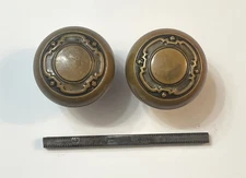 Antique Craftsman Brass Ornate Door Knob Handle Set C. 1910s Small / Closet