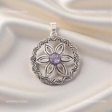 Natürlich Iolite Valentinstag Jubiläum Kunst Deko Boho Pendel 925 Sterlingsilber