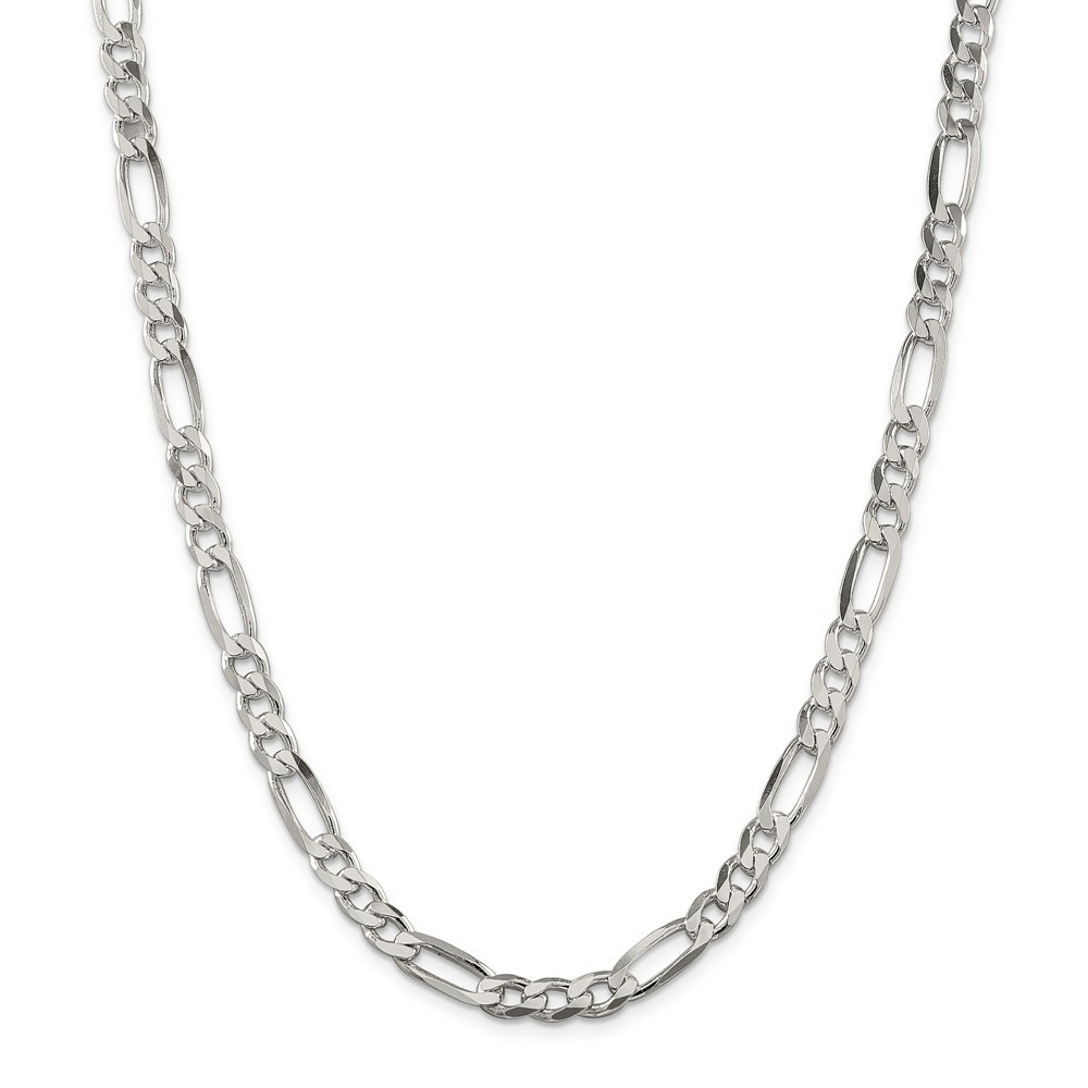Sterling Silver Solid 6.5mm Plain Figaro Link Chain w/ Lobster Clasp 16" - 36"