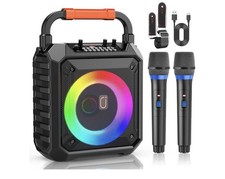 Karaoke Machine, Pro Karaoke Speaker with 2 Wireless Microphones, Portable