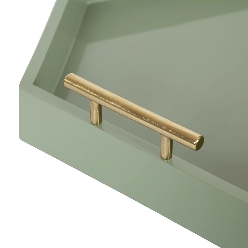 Bandeja hexagonal moderna Lipton; 18 x 18; verde salvia con asas doradas; mediados de siglo... Foto 4 de 4