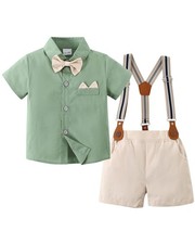 Baby Boy Outfits 1-5T Boys Suits Gentleman Short Sleeve Button Shirts Bowtie ...