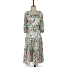 Vintage 70s Floral Skirt Set Women's XS 3/4 Sleeve Top Midi Crew Neck