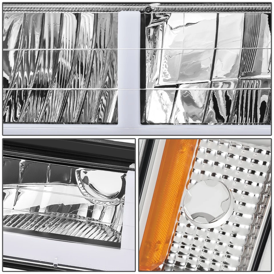 Faros cromados/ámbar para camioneta Chevy C/K Suburban Tahoe F-LED DRL para camioneta Chevy C/K 1994-2000 Foto 4 de 4