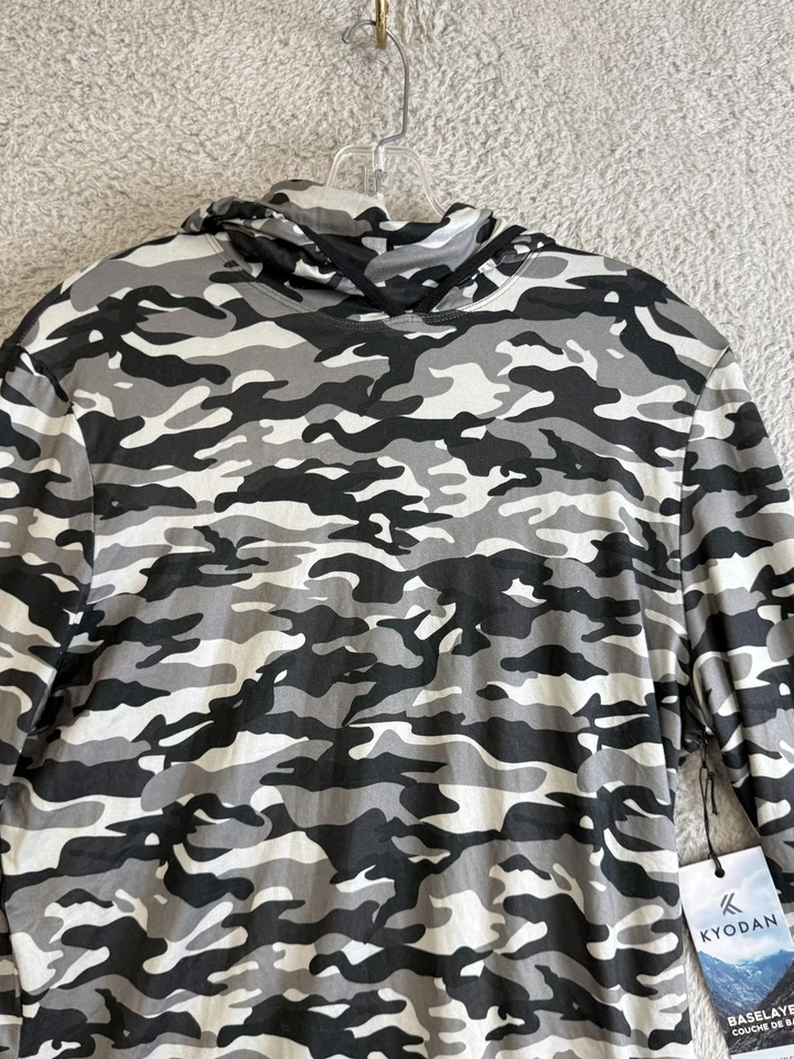 Camisa Kyodan Capa Base Mujer Pequeña Negra Gris Camuflada Con Capucha Manga Larga Atlética Foto 4 de 4