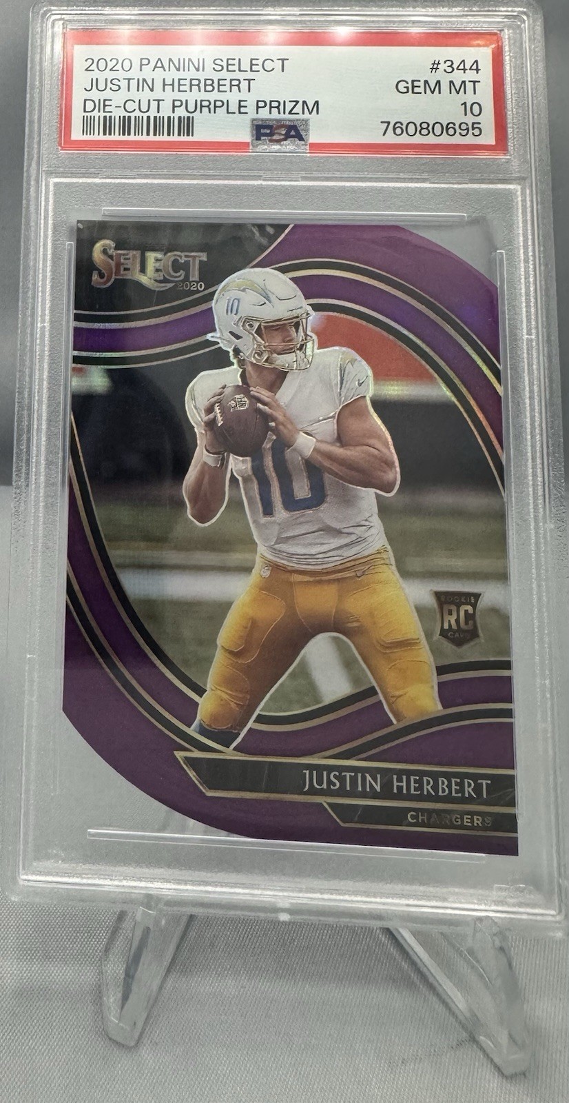 Justin Herbert Panini Select #344 Die-Cut Purple