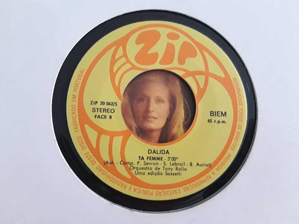 DEDICACE Par DALIDA Anima Mia  PORTUGAL SP ZIP 30.062/5  1974  EX+ - Image 4 of 4