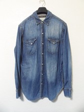 Fake London Genius Blue Pearl Snap Long Sleeve Western Denim Shirt Medium