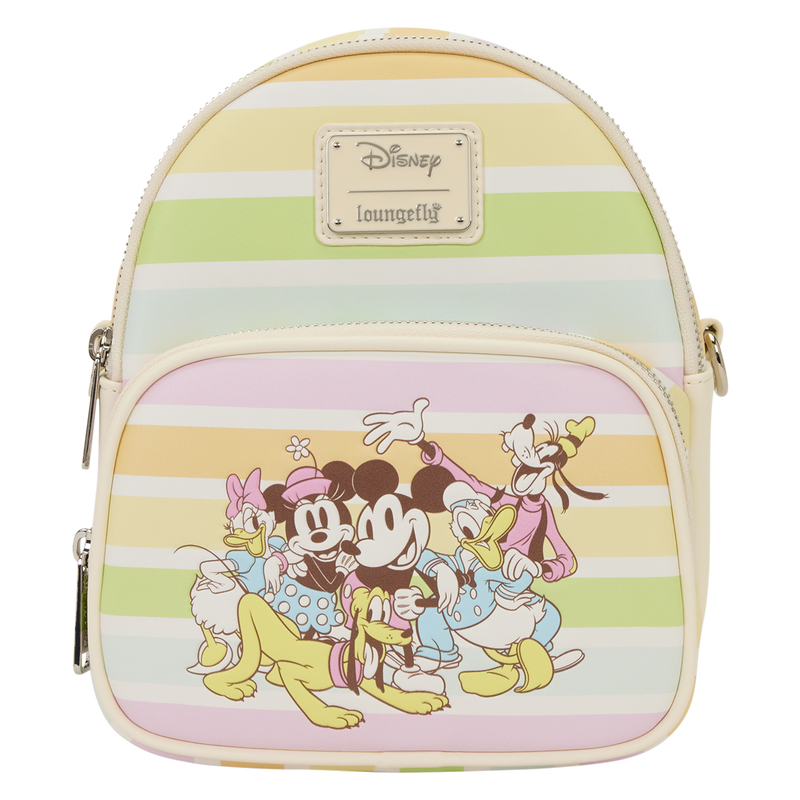 Loungefly Mickey Friends Rainbow Stripes Convertible Mini Backpack Crossbody Bag