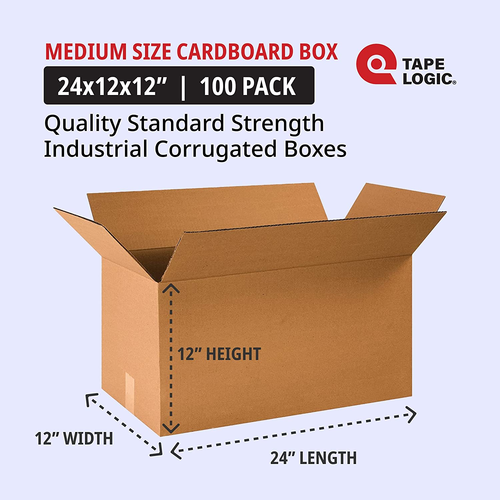 24X12X12 Long Corrugated Boxes, Long, 24L X 12W X 12H, Pack of 20 | Shipping, Pa - Picture 2 of 5