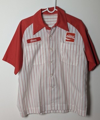Vintage Coca-Cola Olympic Work Shirt 1984 LA Red White Mens Large