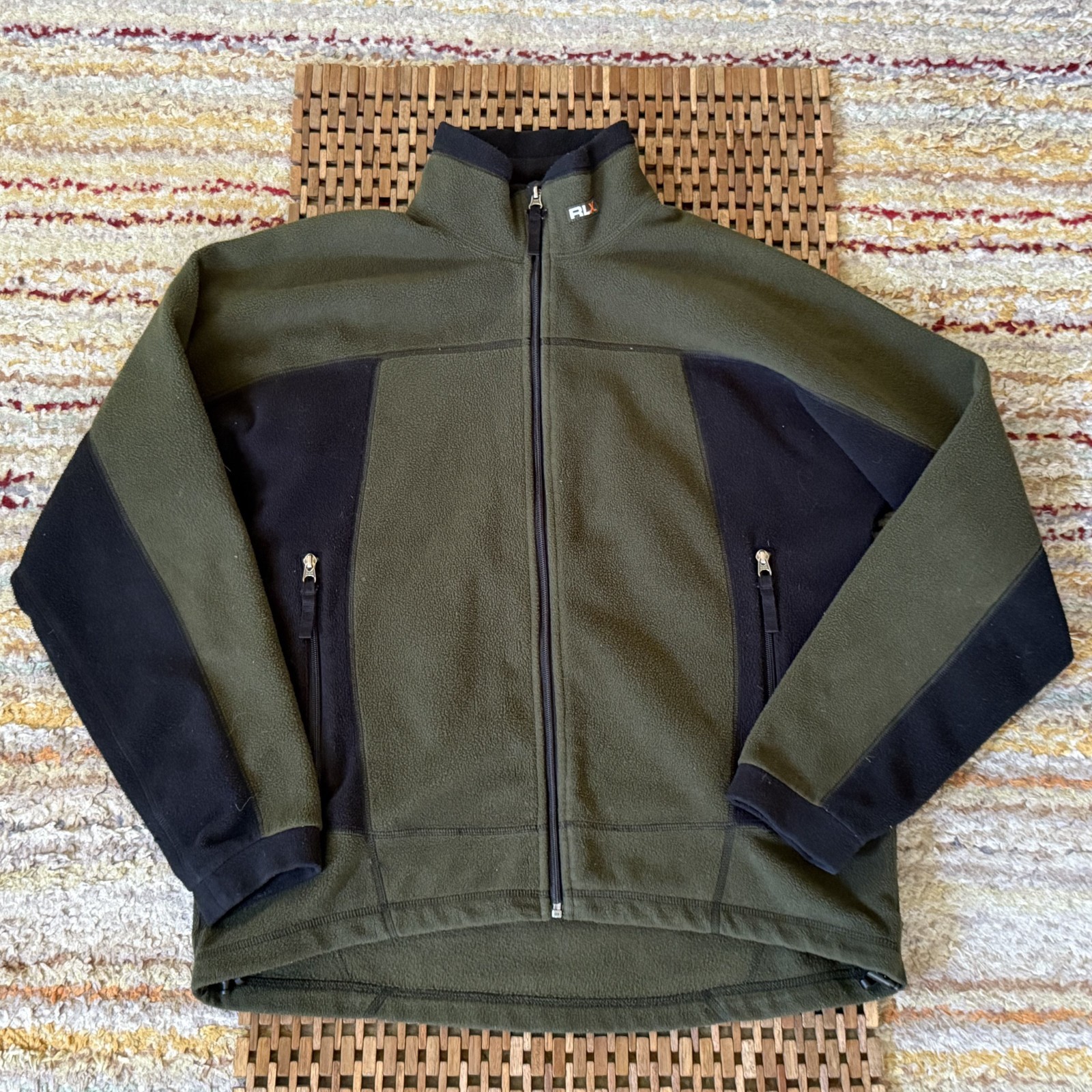 Ralph Lauren RLX Full Zip Tech Fleece Jacket Green Black Men's Medium VTG