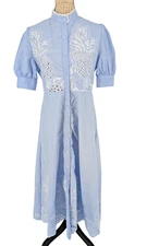 Eyelet Lace Womens Robe LARGE Baby Blue Button Up Bohemian Excellent Condition
