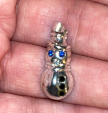 Christmas Snowman Pendant Rhinestone Silvertone