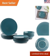 Vibrant 18-Piece Stoneware Dinnerware Set in Deep Teal for 6 - Dishwasher Safe