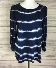 Crown and Ivy Women’s Blue White Tie Dyed Long Sleeve Knit Top Size L