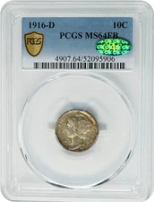 1916-D Mercury Dime 10c MS64FB PCGS Secure CAC 950431-2