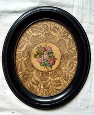 massiver Biedermeierrahmen Messinginnenrand um 185 Glas Feinste Stickerei