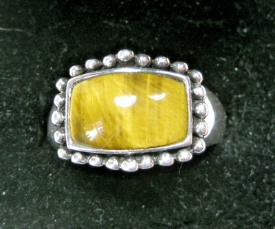 Sterling Silver Ring with Tiger Eye Stone A 925 Thailand SZ 8 3/4 5.8 Gr.