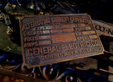 Antigua placa de fabricante de generador G.E grande General Electric c1905