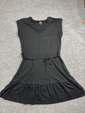 GAP Dress Womens Medium Black Short Sleeve Belted Ruffle Hem Casual Cotton