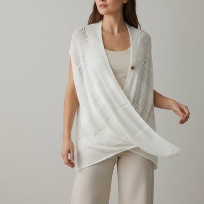 Sarah Pacini Draped Linen Cardigan Open Knit Italy Lagenlook OS