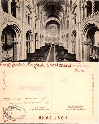 Christchurch Priory The Nave England Postcard Printed in Germany With Postmark
