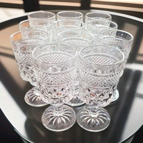 Set of 11 Vintage Anchor Hocking Wexford Diamond Cut Glass Wine Glass 5.5 Inch