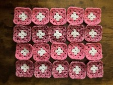 NEW! 20 rose pink 4" Handmade CROCHET GRANNY SQUARES afghan BOHO retro