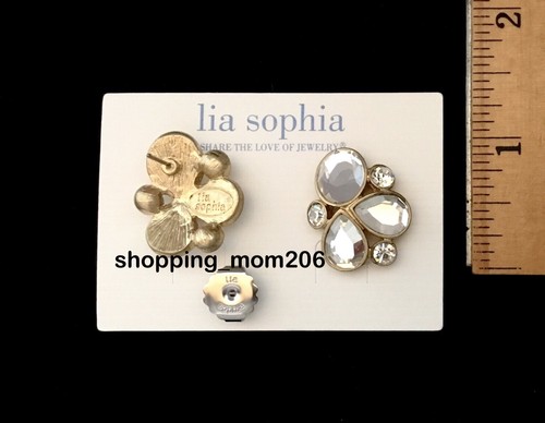 Lia Sophia "Icon" Matte Gold / Hematite Tone w/Cut Crystals Stud Earrings - Picture 4 of 8