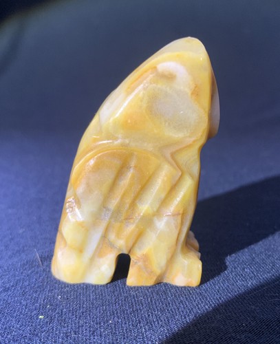 Vintage Marble Alabaster Carved Owl Figurine 2.25”Stone Orange And White - Picture 4 of 7