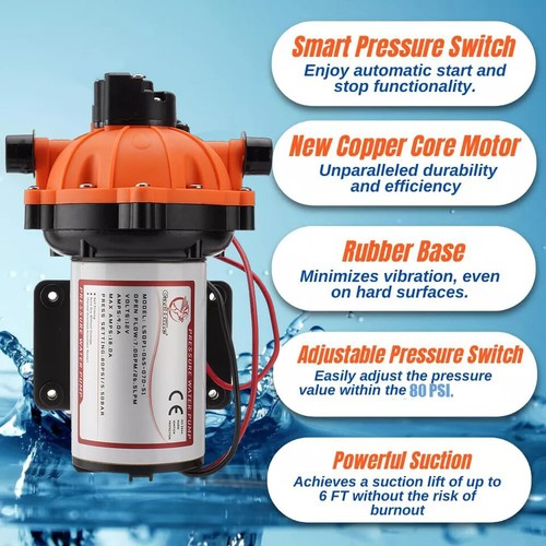 80PSI 26.5LPM High Pressure Deck Water Pump Kit Wash Down Self-Priming 12V NSW - Picture 5 of 22