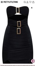 Pretty Little Thing- Black Slinky Bandeau Buckle Mini Dress-10