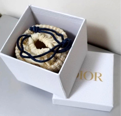 Christian Dior Straw Drawstring Pouch mini shoulder bag with box