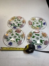 Royal Danube Crystal Plates Dessert/Salad/Luncheon Hand Painted Flowers Set Of 4