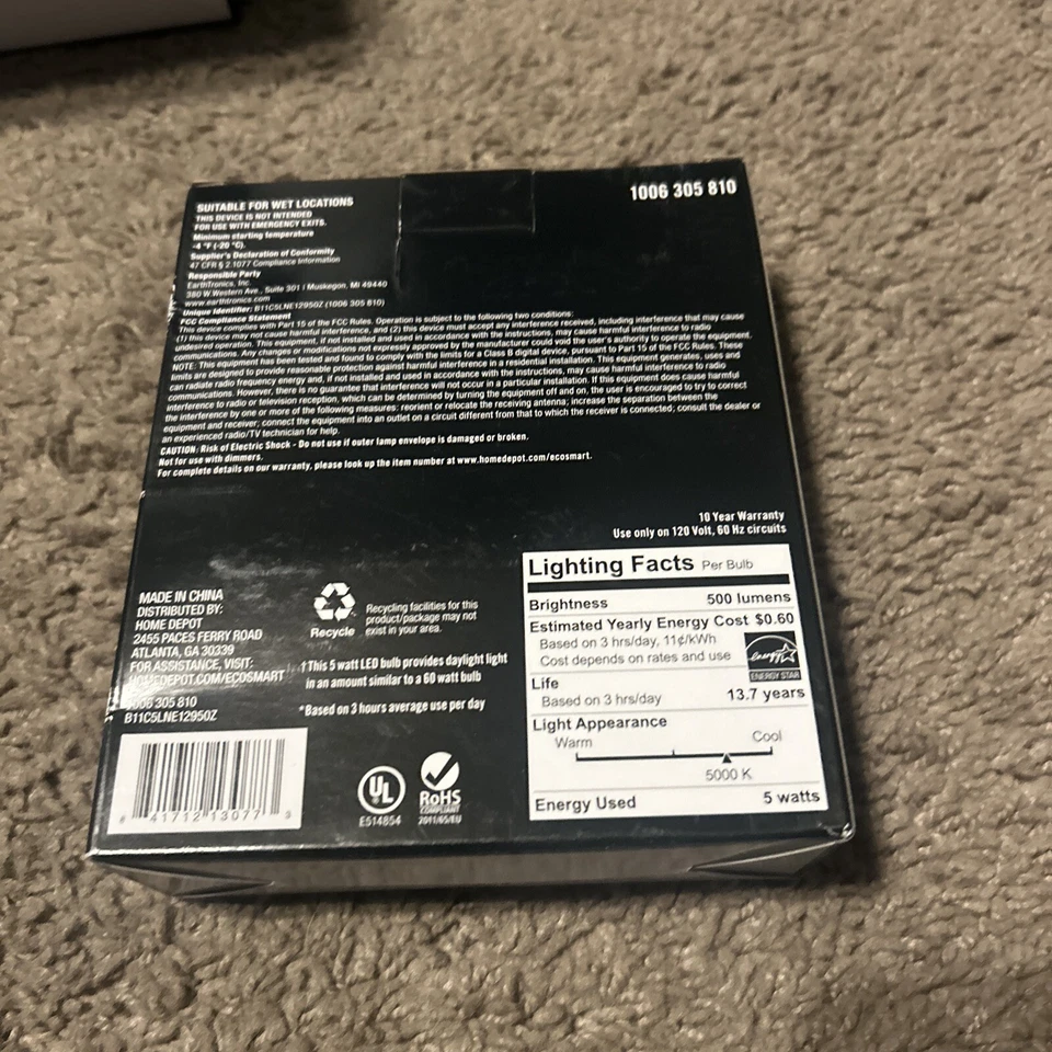 Ecosmart 60W Dusk to Dawn Dimmable LED Bulb Amber B11 Candelabra Base - Image 2 of 2