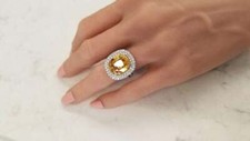 11.03 Carat Oval Lemon Yellow Citrine and Brilliant Cut 1.45CT CZ 925 SS Ring