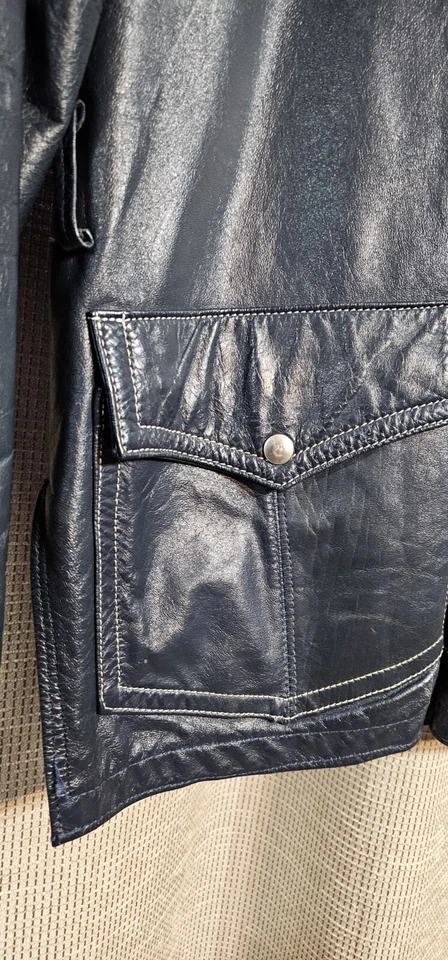 Vintage Early Polaris Blue Leather Snowmobile Jacket 50s 60s RARE Sled VTG USA  - Image 2 of 4