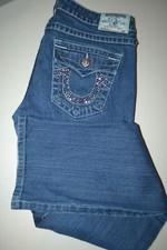 True Religion Women's Billy Straight Pocket Flaps w/gems Blue Jeans Sz 31x31