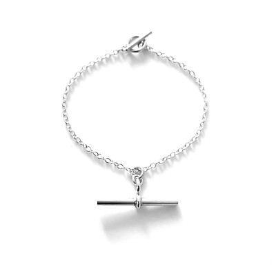 Sterlingsilber Armband mit 3 cm T Bar Charm und ovaler Gliedkette