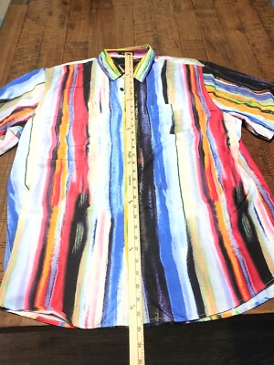 Mcedar Men's Multicolor Polyester Tie-Dye Short Sleeve Collar Button-Up Size 2XL