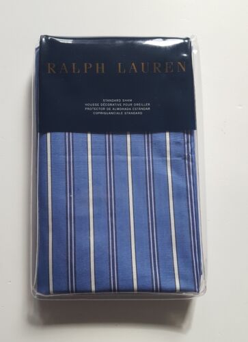 RALPH LAUREN OFF SUNSET CAMBRIDGE STRIPE BLUE WHITE COTTON ONE STD PILLOW SHAM