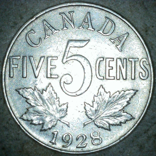 1928 Canada Nickel Circulated Five 5 Cent Coin Canadian King George V
