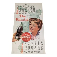 1954 Coca Cola Calendar Poster Bowling March/April Coke Sign Vintage Advertising