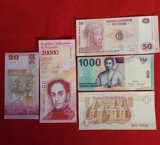 MIXED LOT 5 DIFFERENT WORLD PAPER MONEY BANKNOTES CURRENCY FOREIGN  UNC
