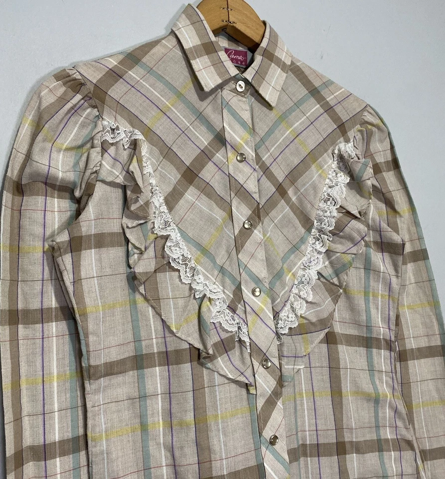 Blusa Camisa Vintage Años 80 Camafeo Rosa Pequeña Pradera Encaje Western Ama de Casa Hippie Foto 4 de 4