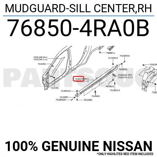 768504RA0B Genuine Nissan MUDGUARD-SILL CENTER,RH 76850 768504RA0B Genuine Nissan MUDGUARD-SILL CENTER,RH 76850