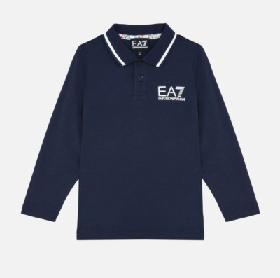 EA7 Armani Kids Junior Poloshirt Langarmshirt Night Blue Logo Jersey ORIGINAL
