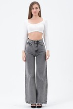 Women's Light Gray High Waist Wide Leg Stonewashed Palazzo Wide Leg Loose Jeans