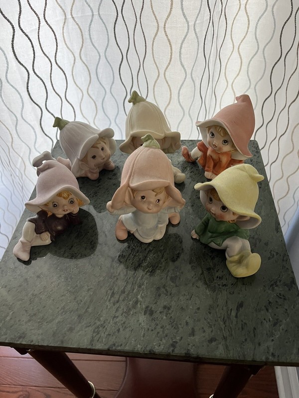 Lot of 6 Vintage Homco Figurines, Garden Elves/Pixies/Faries, EUC